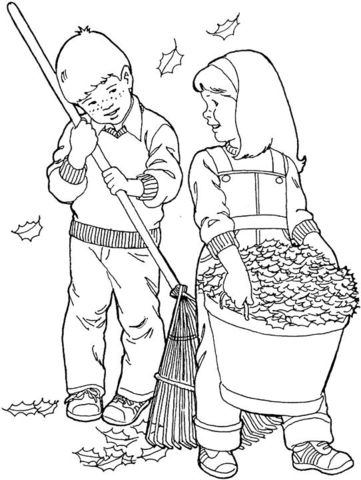 A boy and a girl are working in the garden in September Coloring page