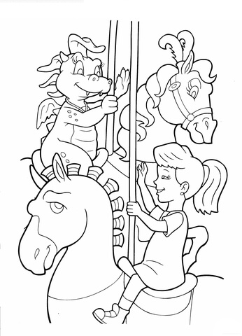 Emmy, dragon and carousel Coloring page
