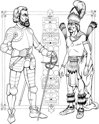 Indian Man And Knight Coloring page