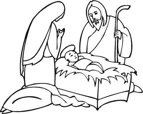 Joseph And Maria Near Little Jesus  Coloring page