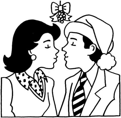 Kissing Under The Mistletoe  Coloring page