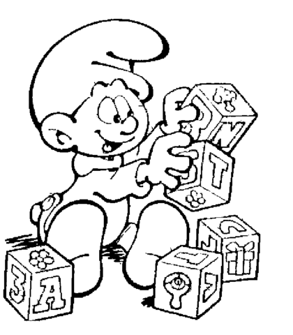 Baby smurf is Learning Letters Coloring page