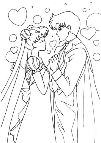 Usagi & Mamoru in love Coloring page