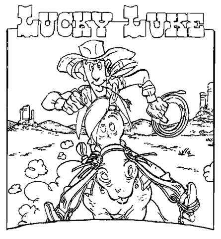 Lucky Luke, horse and lasso Coloring page