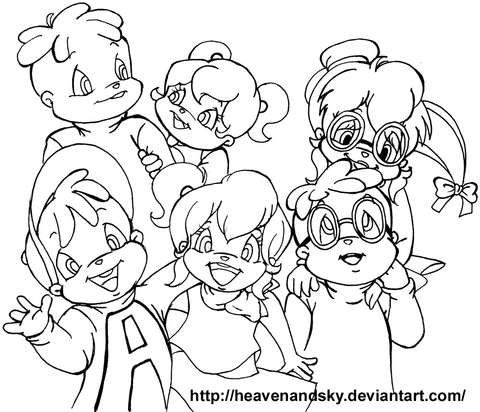 Alvin and the Chipmunks and The Chipettes Coloring page