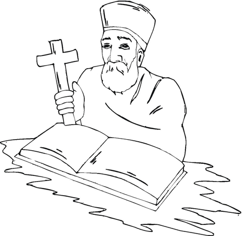 Priest With Cross Coloring page
