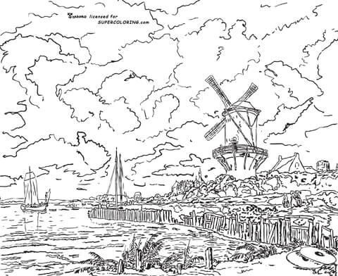 Mill At Wijk Near Duurstede By Jacob Van Ruisdael  Coloring page