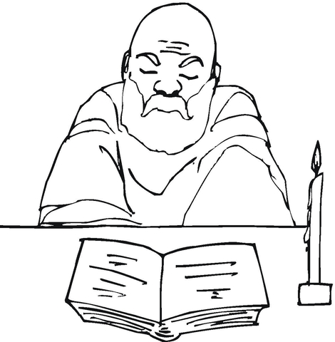 Old Monk Reads The Bible  Coloring page