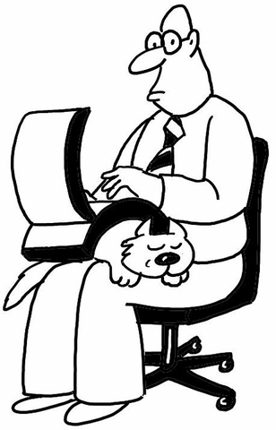 A man sitting on the chair with laptop and a cat  Coloring page