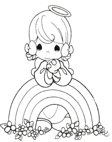 Rainbow and angel Coloring page