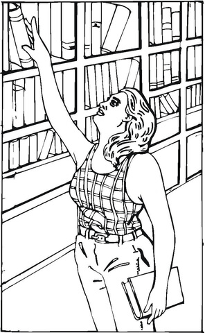 Reaching For A Book in the library Coloring page