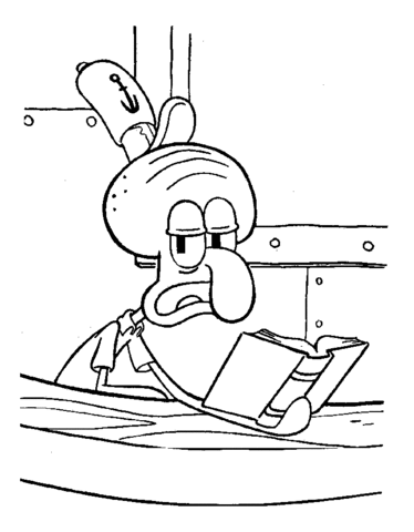 Squidward is reading Book  Coloring page