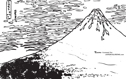 Red Fuji By Hokusai  Coloring page