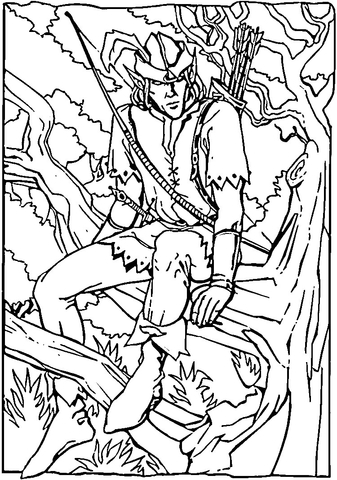 Robin Hood sitting on a tree branch Coloring page