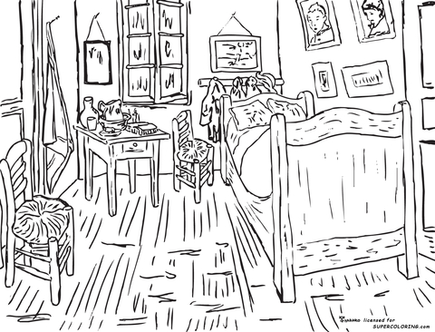 Bedroom at Arles By Vincent Van Gogh  Coloring page