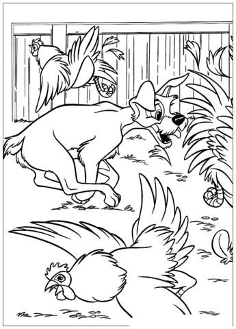 The Tramp and Cocks Coloring page