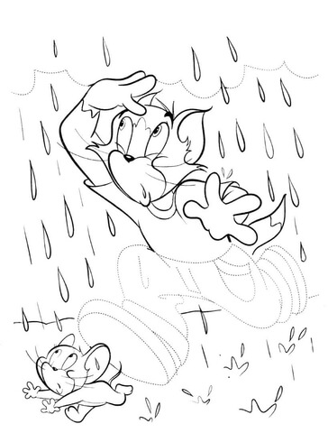 Jerry Running Under The Rain  Coloring page