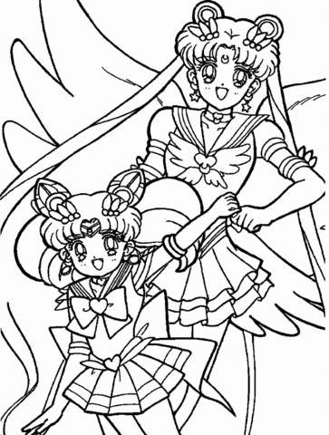 Sailor Chibi Moon and Usagi Tsukino Coloring page