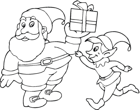 Santa And Elf  Coloring page