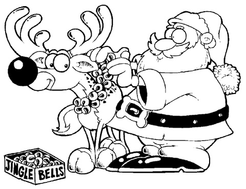 Santa Decorates Reindeer  Coloring page