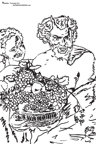 Satyr And Girl With A Basket Of Fruit By Jacob Jordaens  Coloring page