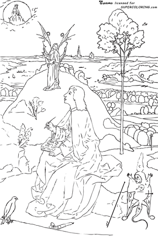 St John The Evangelist On Patmos By Hieronymus Bosch  Coloring page