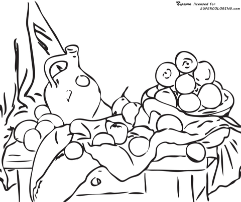 Still Life with Jug and Drapery by Paul Cezanne Coloring page