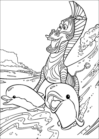 Marty is Surfing On Dolphins  Coloring page