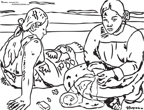 Tahitian Women (on The Beach) By Paul Gauguin  Coloring page