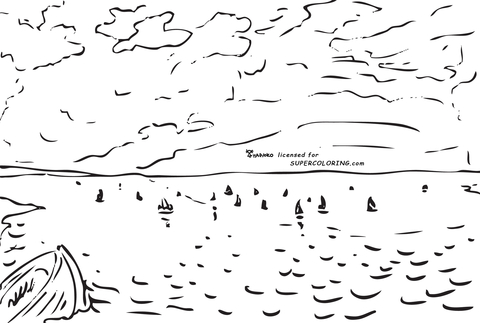 The Sea From The Heights Of Dieppe By Eugene Delacroix  Coloring page