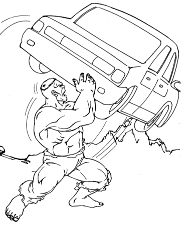 Hulk Throwing The Car Coloring page
