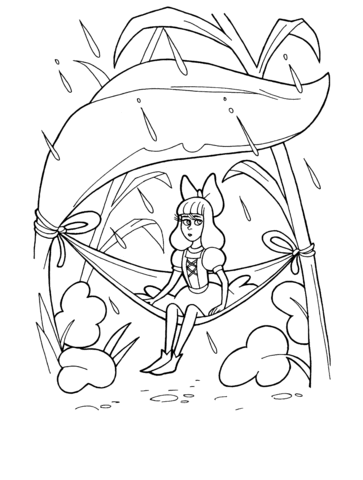 Thumbelina finds a shelter under the leaf Coloring page