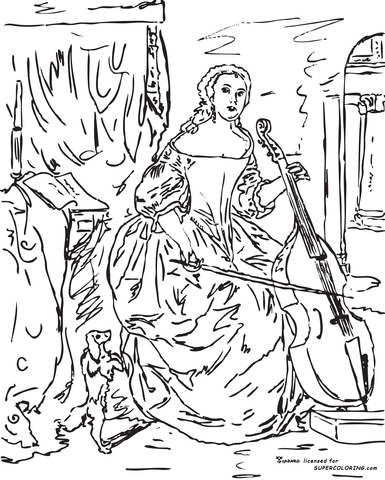Woman Playing The Viola Da Gamba By Gabriel Metsu  Coloring page