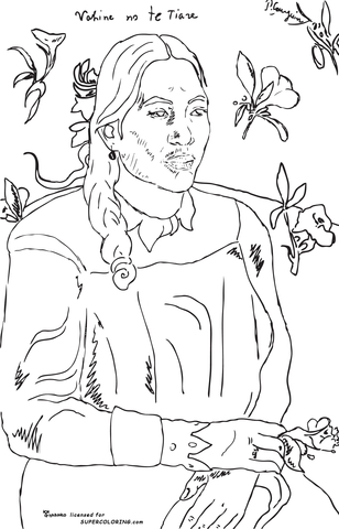 Woman With A Flower By Paul Gauguin  Coloring page