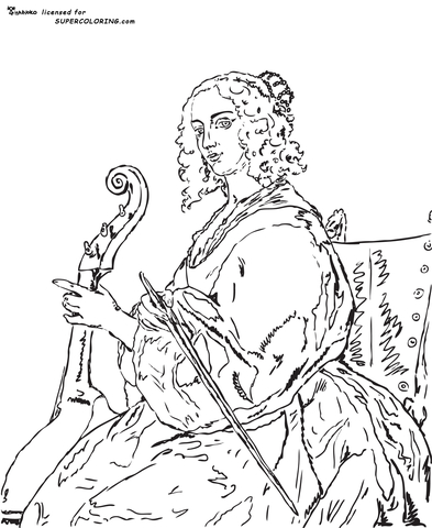 Young Woman Playing A Viola Da Gamba Giclee By Anthony Van Dyck  Coloring page
