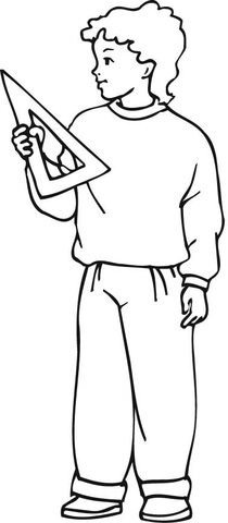 A Boy Holding a Measuring Triangle Coloring page