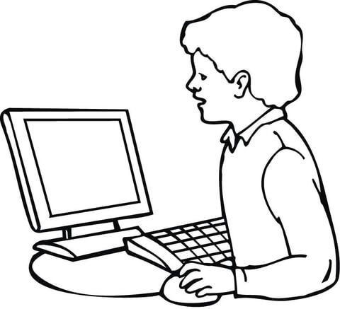 A Boy Searching for Information on the Internet Coloring page