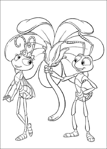 Flik is giving a flower to Atta Coloring page