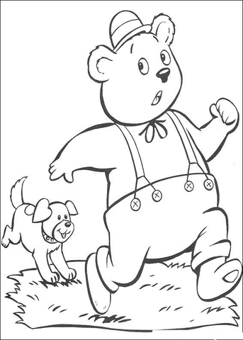 A Dog Chases Master Tubby Bear  Coloring page