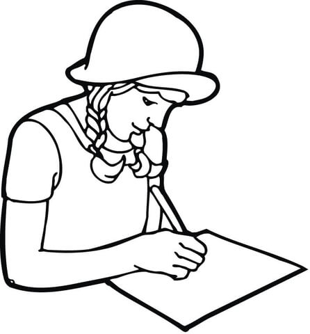 A girl student writing on paper Coloring page