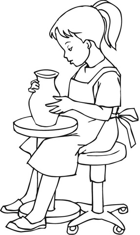 A Little Girl Doing Pottery Coloring page