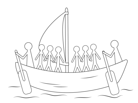 Aboriginal Painting of Boat with Human Figures Coloring page
