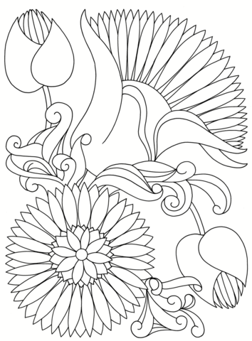 Abstract Flowers Coloring page