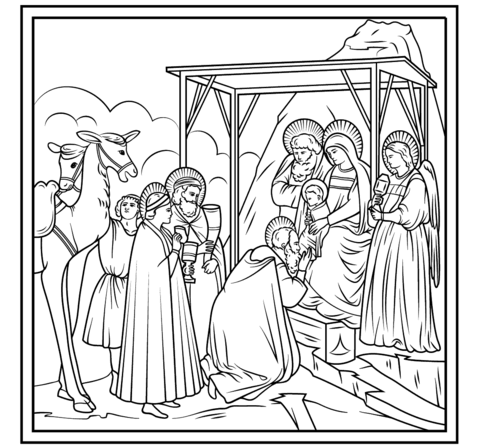 Adoration of the Magi by Giotto Coloring page
