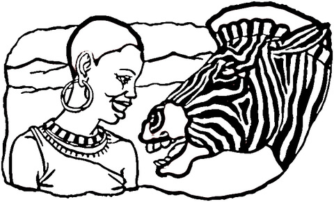 African Lady And Zebra Coloring page