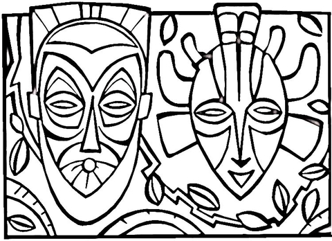 African Masks Coloring page
