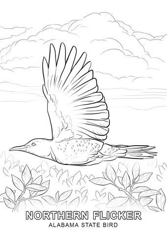 Yellowhammer and Camellia Alabama State Bird and Flower Coloring page