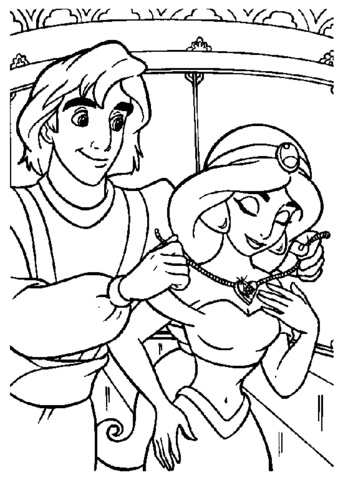 Aladdin gives a necklace to Jasmine Coloring page