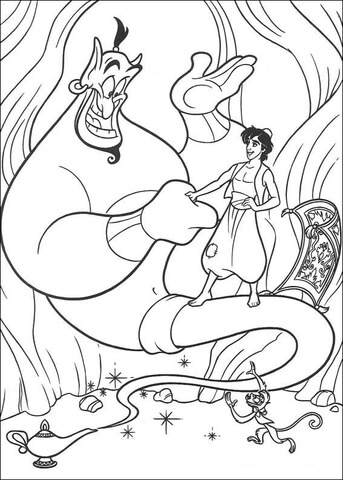 Aladdin With Genie  Coloring page