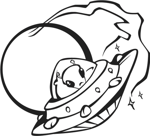 Alien in flying saucer Coloring page